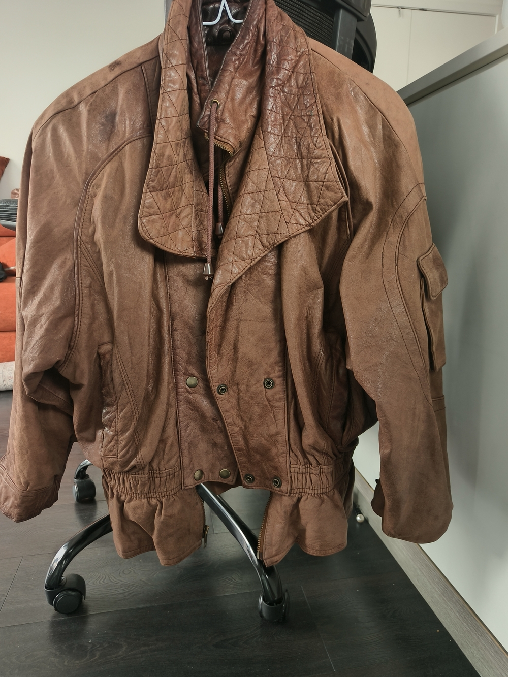 Brown Leather Bomber Jacket with Thinsulate Inner